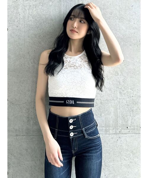 GYDA(ジェイダ)の「GYDAラインバンテージレーストップス(Tシャツ/カットソー・レディース・オフホワイト/ブラック・FREE)」の7枚目の写真