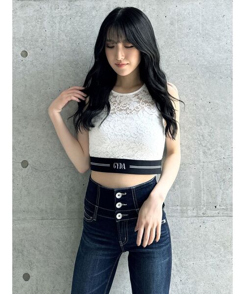 GYDA(ジェイダ)の「GYDAラインバンテージレーストップス(Tシャツ/カットソー・レディース・オフホワイト/ブラック・FREE)」の8枚目の写真