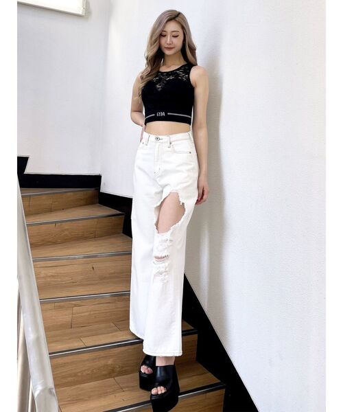 GYDA(ジェイダ)の「GYDAラインバンテージレーストップス(Tシャツ/カットソー・レディース・オフホワイト/ブラック・FREE)」の14枚目の写真