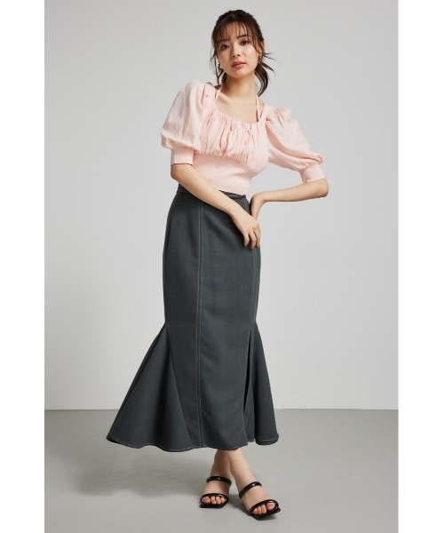 rienda（リエンダ）の「バストギャザークロップハーフスリーブニットトップス 半袖 夏服 サマーニット（ニット/セーター・レディース・ブラック/ライトピンク/ライトブルー/ホワイト・FREE）」の20枚目の写真