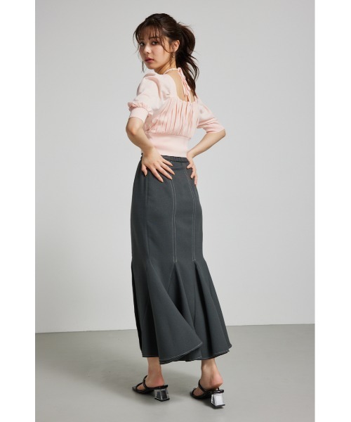 rienda（リエンダ）の「バストギャザークロップハーフスリーブニットトップス 半袖 夏服 サマーニット（ニット/セーター・レディース・ブラック/ライトピンク/ライトブルー/ホワイト・FREE）」の21枚目の写真