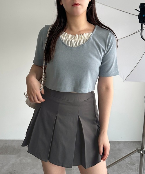 apres jour mignon（アプレジュールミニョン）の「丈アソートヘンリー半袖トップス【ZOZOTOWN限定アイテム】（Tシャツ/カットソー・レディース・ブルー/ナチュラル/杢グレー/ブラック系その他/レッド系その他/レッド/アイボリー/ブラック系その他2/グレー系その他/ブラック・フリー/X-LARGE）」の9枚目の写真