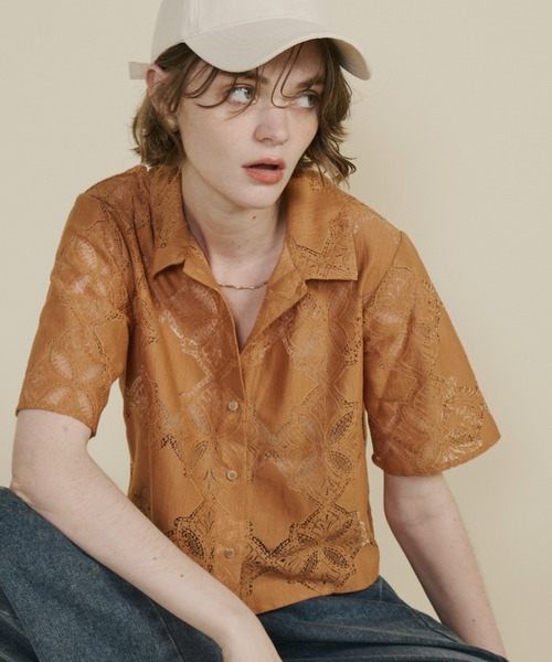 Unitage（ユニテージ）の「ハーフスリーブレースシャツ（シャツ/ブラウス・レディース・ホワイト/ブラック/オレンジ・FREE）」の21枚目の写真