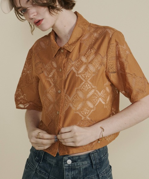 Unitage（ユニテージ）の「ハーフスリーブレースシャツ（シャツ/ブラウス・レディース・ホワイト/ブラック/オレンジ・FREE）」の18枚目の写真