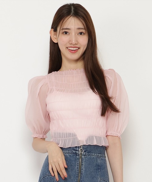 REDYAZEL（レディアゼル）の「シャーリングシアーブラウス（シャツ/ブラウス・レディース・ピンク/ブラック/ホワイト・FREE）」の3枚目の写真