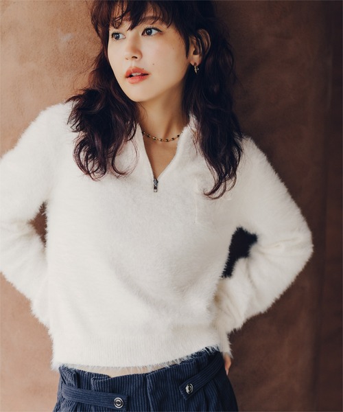 miette(ミエット)の「ポケット付きシャギーニット(ニット/セーター・レディース・ベージュ系その他/ピンク/ネイビー/ブラウン/ブルー/オフホワイト・FREE)」の2枚目の写真