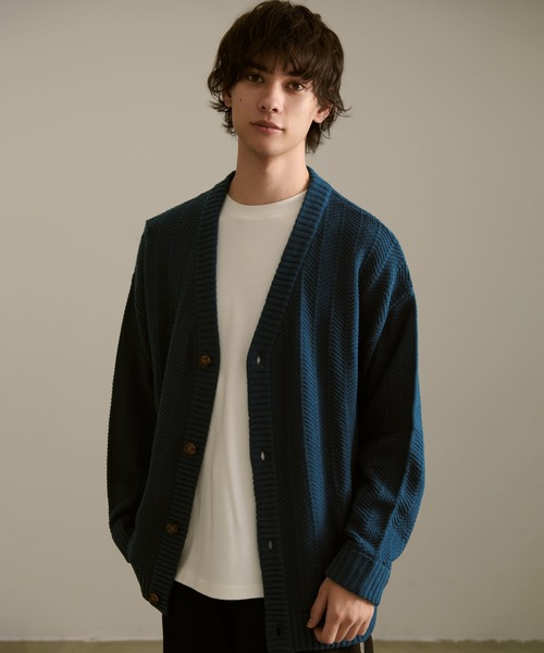 オレボレブラ ターコイズブルー長袖カーディガン ストライプ襟 セール