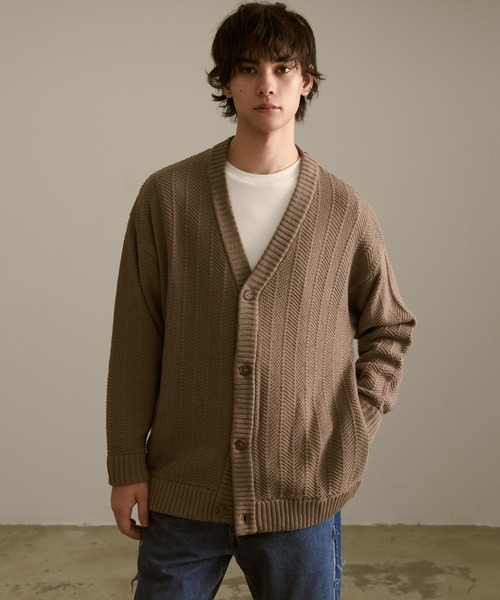 Revo.（レボ）の「Revo. ジオメストライプ ルーズカーディガン（カーディガン/ボレロ・メンズ・グレー/ブラック/カーキ/マスタード/ブルー・2/1）」の7枚目の写真