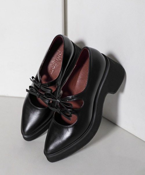 piu comoda（ピュコモダ）の「(piu comoda)リボンポインテッドシューズ（パンプス・レディース・ブラック・38/36/37）」の2枚目の写真