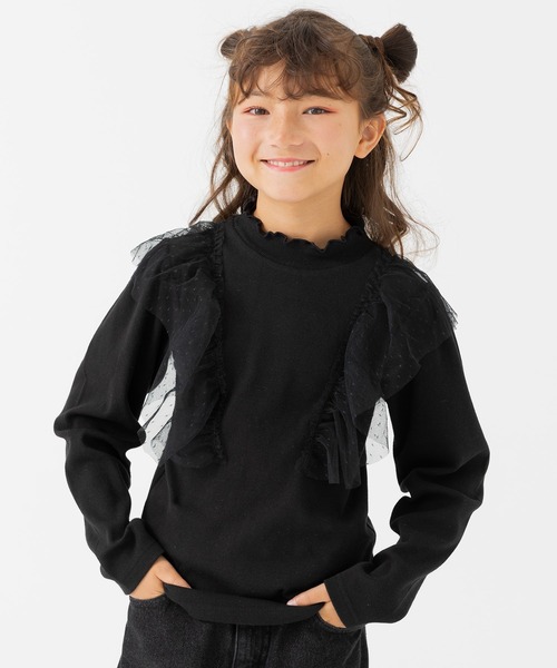 JAM & LINK（ジャムアンドリンク）の「肩チュールリブカットソー（Tシャツ/カットソー・キッズ・ピンク/ブラック/クリーム・100cm/110cm/120cm/130cm/140cm/150cm/160cm）」の2枚目の写真