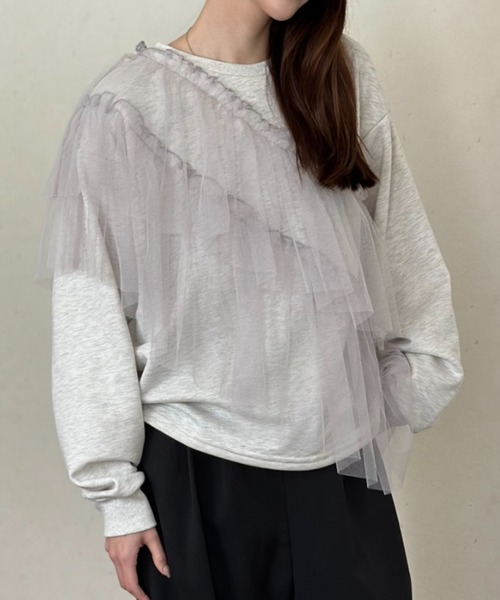MICALLE フリル付きパープルスウェット フリーサイズ MICALLE フリル付きパープルスウェット フリーサイズ