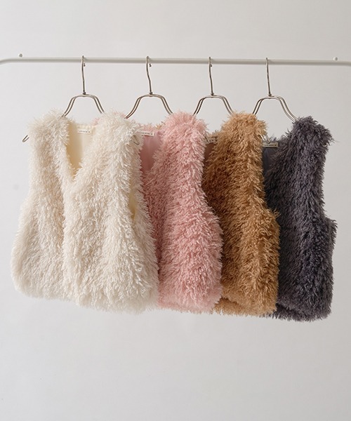 Lycee mine（リセマイン）の「【ふわふわやわらか】ファーベスト（ベスト・キッズ・アイボリー/ピンク/ベージュ/チャコール・MEDIUM/LARGE）」の20枚目の写真