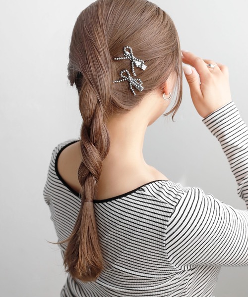 ビーズリボンクリップ[2本セット]（バレッタ/ヘアクリップ