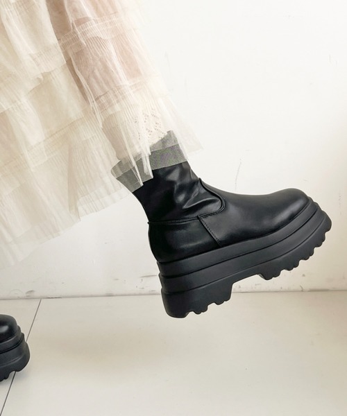 Shoes in Closet（シューズインクローゼット）の「厚底 トリプルソール ストレッチ フィット ショートブーツ 2896（ブーツ・レディース・ブラック/ダークブラウン・LL/L/M/S）」の13枚目の写真