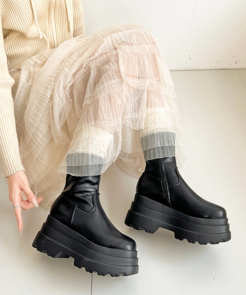 Shoes in Closet（シューズインクローゼット）の「厚底 トリプルソール ストレッチ フィット ショートブーツ 2896（ブーツ・レディース・ブラック/ダークブラウン・LL/L/M/S）」の12枚目の写真