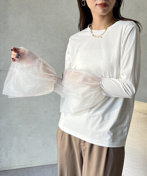 Chez toi(シェトワ)の「袖チュールカットプルオーバー(Tシャツ/カットソー・レディース・オフホワイト/チャコールグレー/ブラック・FREE)」の16枚目の写真