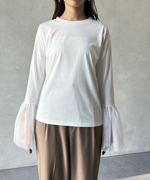 Chez toi(シェトワ)の「袖チュールカットプルオーバー(Tシャツ/カットソー・レディース・オフホワイト/チャコールグレー/ブラック・FREE)」の19枚目の写真