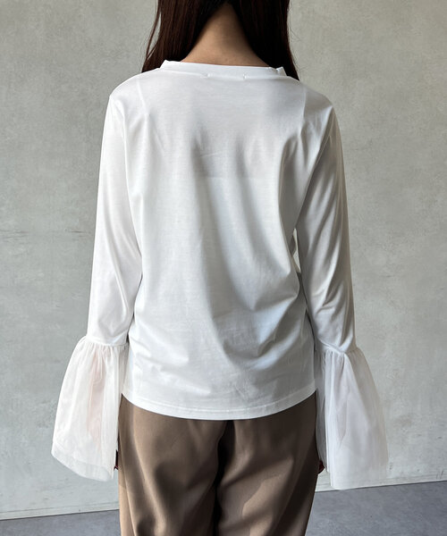 Chez toi(シェトワ)の「袖チュールカットプルオーバー(Tシャツ/カットソー・レディース・オフホワイト/チャコールグレー/ブラック・FREE)」の20枚目の写真