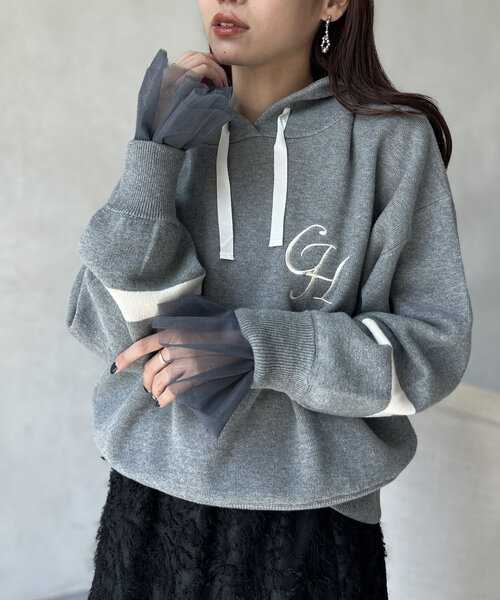 Chez toi(シェトワ)の「袖チュールカットプルオーバー(Tシャツ/カットソー・レディース・オフホワイト/チャコールグレー/ブラック・FREE)」の10枚目の写真