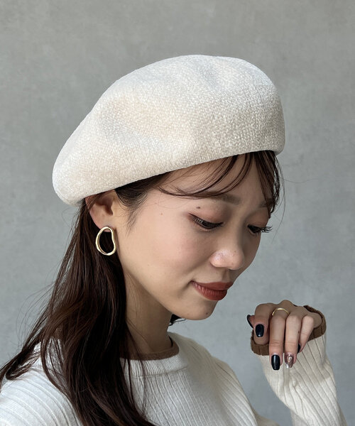 Chez toi（シェトワ）の「モールヤーンベレー帽（ハンチング/ベレー帽・レディース・ブラック/ベージュ/アイボリー・FREE）」の2枚目の写真