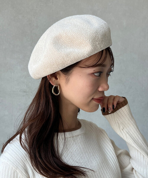Chez toi（シェトワ）の「モールヤーンベレー帽（ハンチング/ベレー帽・レディース・ブラック/ベージュ/アイボリー・FREE）」の6枚目の写真