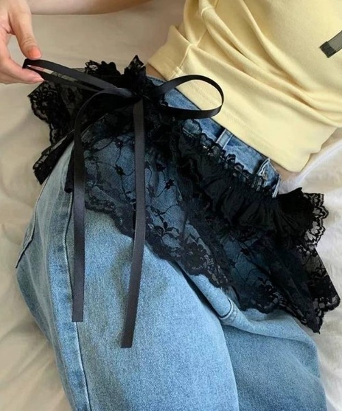 Achic（アシック）の「レースリボンレイヤードシアースカート（ベルト・レディース・ブラック/ホワイト・M）」の4枚目の写真