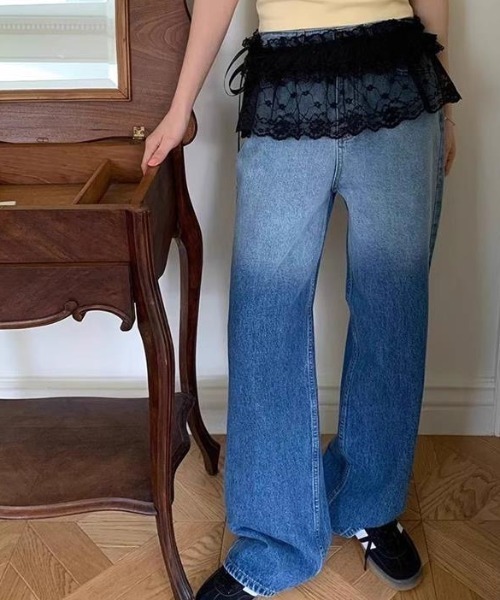 Achic（アシック）の「レースリボンレイヤードシアースカート（ベルト・レディース・ブラック/ホワイト・M）」の11枚目の写真