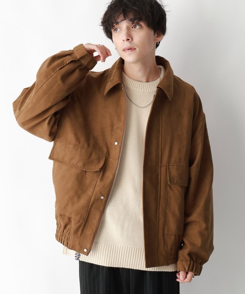 韓国 スエード ブルゾン ショート ジャケット 秋冬 2色 hr6319 kiryuyrik - W-Satin Suede Stand Collar Short Jacket / ダブル