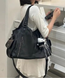 【Y2Kガーリー】 ダブルジップデザイン ボストンショルダーバッグ大容量 多機能ポケット付 【A4サイズ対応！2WAY】