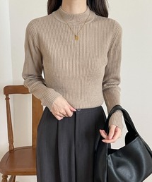 ハイネックリブニットトップス