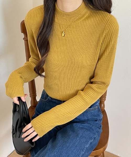 ABITOKYO(アビトーキョー)の「ハイネックリブニットトップス(ニット/セーター・レディース・グリーン/バーガンディー/ベージュ/ダークベージュ/マスタード/ブルー/アイボリー/ブラック・FREE/M/L)」の7枚目の写真