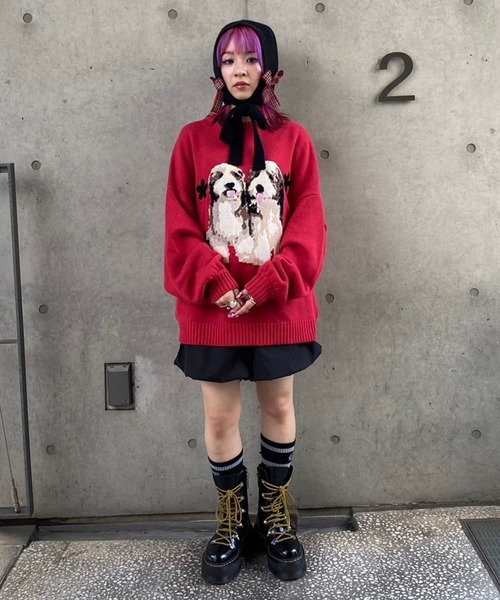 Candy Stripper（キャンディストリッパー）の「TWIN PUPPIES ニット（ニット/セーター・レディース・レッド/アイボリー/ブラック・2）」の20枚目の写真