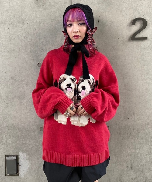 Candy Stripper（キャンディストリッパー）の「TWIN PUPPIES ニット（ニット/セーター・レディース・レッド/アイボリー/ブラック・2）」の18枚目の写真