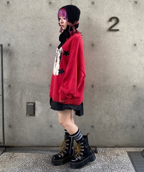 Candy Stripper（キャンディストリッパー）の「TWIN PUPPIES ニット（ニット/セーター・レディース・レッド/アイボリー/ブラック・2）」の22枚目の写真