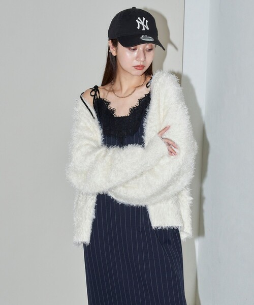 PUBLUX（パブリュクス）の「PUBLUX/パブリュクス ピンストライプ レース ロングキャミワンピース　限定展開（ワンピース・レディース・チャコールグレー/ネイビー・ﾌﾘ-）」の8枚目の写真