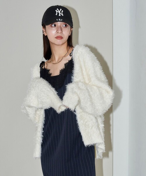 PUBLUX（パブリュクス）の「PUBLUX/パブリュクス ピンストライプ レース ロングキャミワンピース　限定展開（ワンピース・レディース・チャコールグレー/ネイビー・ﾌﾘ-）」の9枚目の写真