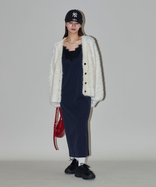 PUBLUX（パブリュクス）の「PUBLUX/パブリュクス ピンストライプ レース ロングキャミワンピース　限定展開（ワンピース・レディース・チャコールグレー/ネイビー・ﾌﾘ-）」の10枚目の写真