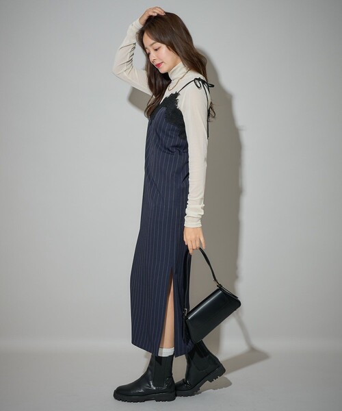 PUBLUX（パブリュクス）の「PUBLUX/パブリュクス ピンストライプ レース ロングキャミワンピース　限定展開（ワンピース・レディース・チャコールグレー/ネイビー・ﾌﾘ-）」の18枚目の写真