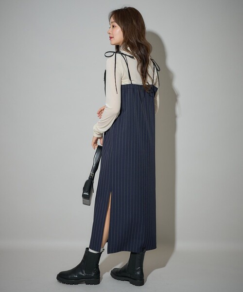 PUBLUX（パブリュクス）の「PUBLUX/パブリュクス ピンストライプ レース ロングキャミワンピース　限定展開（ワンピース・レディース・チャコールグレー/ネイビー・ﾌﾘ-）」の19枚目の写真