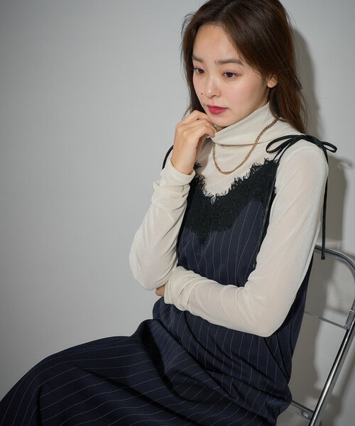 PUBLUX（パブリュクス）の「PUBLUX/パブリュクス ピンストライプ レース ロングキャミワンピース　限定展開（ワンピース・レディース・チャコールグレー/ネイビー・ﾌﾘ-）」の20枚目の写真