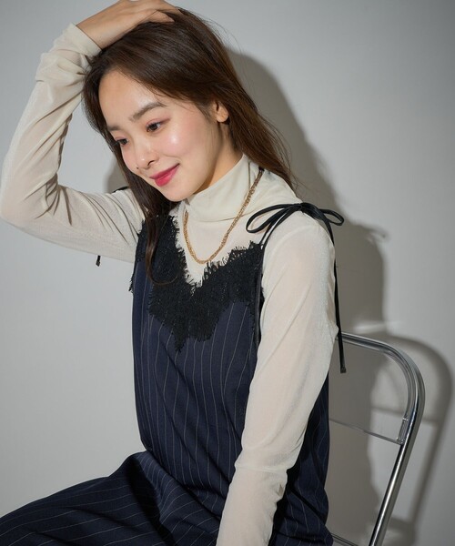 PUBLUX（パブリュクス）の「PUBLUX/パブリュクス ピンストライプ レース ロングキャミワンピース　限定展開（ワンピース・レディース・チャコールグレー/ネイビー・ﾌﾘ-）」の21枚目の写真