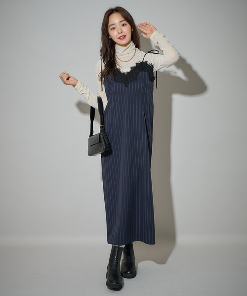 PUBLUX（パブリュクス）の「PUBLUX/パブリュクス ピンストライプ レース ロングキャミワンピース　限定展開（ワンピース・レディース・チャコールグレー/ネイビー・ﾌﾘ-）」の22枚目の写真