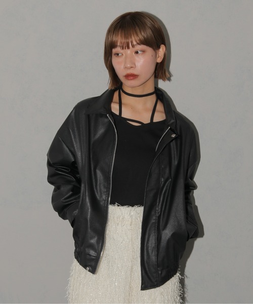 cheriella（シェリエラ）の「【cheriella】レザーライクブルゾン（ブルゾン・レディース・ブラック・FREE）」の2枚目の写真