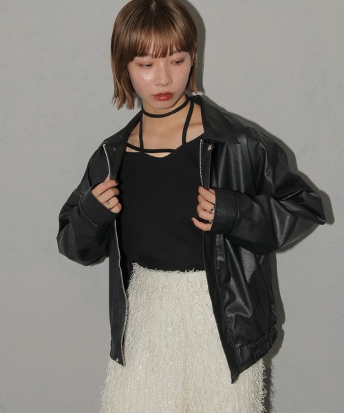 cheriella（シェリエラ）の「【cheriella】レザーライクブルゾン（ブルゾン・レディース・ブラック・FREE）」の5枚目の写真