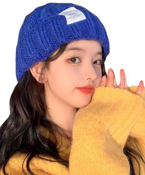 DAY CLOSET(デイ クローゼット)の「レディース ワンポイントタグリブニットワッチキャップ(ニットキャップ/ビーニー・レディース・グレー/クリーム/ブルー/レッド/ブラック・ONE SIZE)」の4枚目の写真
