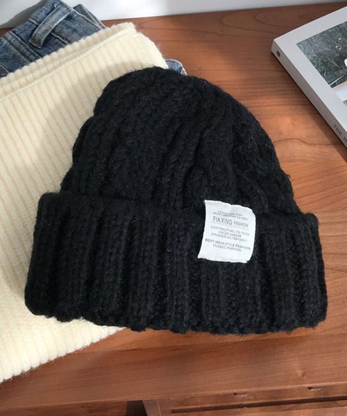DAY CLOSET(デイ クローゼット)の「レディース ワンポイントタグリブニットワッチキャップ(ニットキャップ/ビーニー・レディース・グレー/クリーム/ブルー/レッド/ブラック・ONE SIZE)」の1枚目の写真