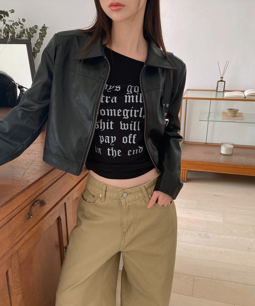 セール】レタリングショルダーストラップロングTシャツ（Tシャツ