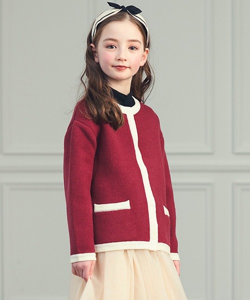 ウール混ワインレッドニットカーディガン（カーディガン/ボレロ