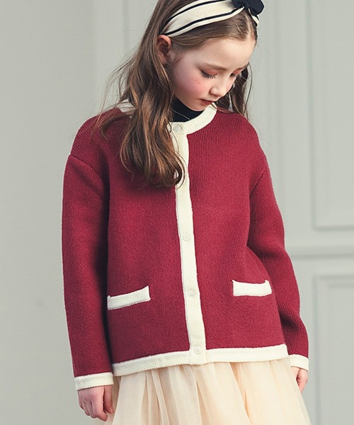 ウール混ワインレッドニットカーディガン（カーディガン/ボレロ