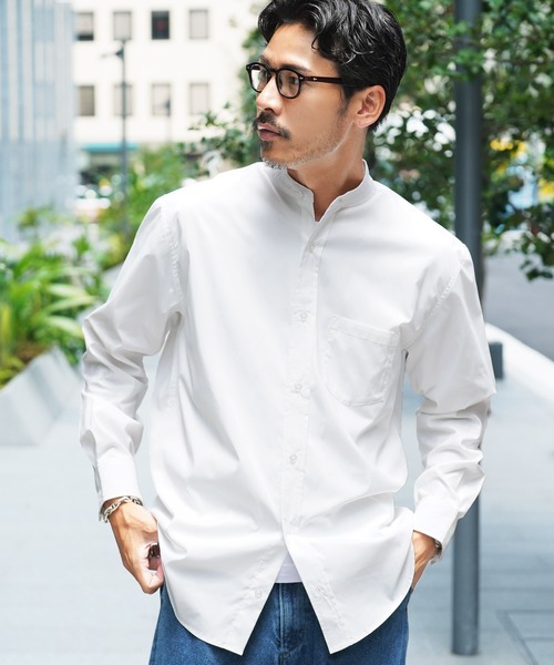 セール】ストレッチブロードイージーケアバンドカラーシャツ（シャツ